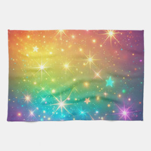 Colourful Rainbow star space Tea Towel