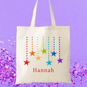 Colourful Rainbow Stars Girls Kids Modern Tote Bag