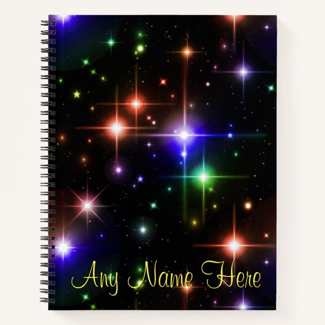 Colourful Rainbow Stars with Name Fantasy Night Sk Notebook (Front)