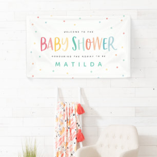 Colourful rainbow stripe and dot baby shower banner