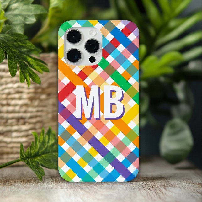 Colourful Rainbow Stripe Monogram Initials Custom Case-Mate iPhone Case (Creator Uploaded)