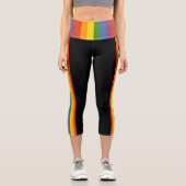 Colourful Rainbow Striped Pattern Capri Leggings (Front)