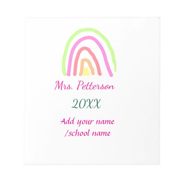 Colourful rainbow stripes add teacher name year notepad (Front)