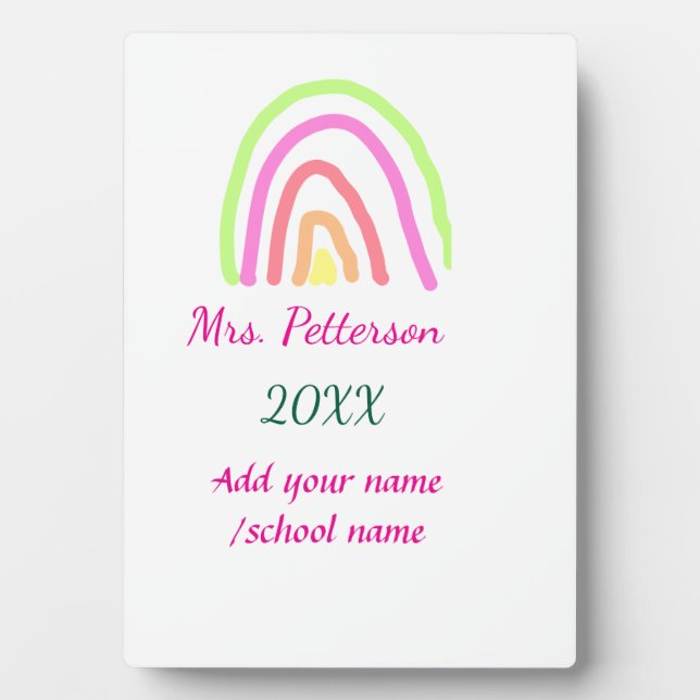 Colourful rainbow stripes add teacher name year plaque (Front)