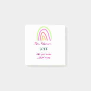 Colourful rainbow stripes add teacher name year post-it notes