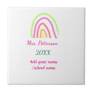 Colourful rainbow stripes add teacher name year tile