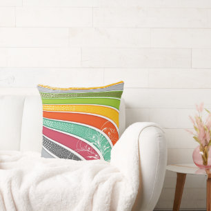 Colourful Rainbow Stripes Artistic Flourish Stars Cushion