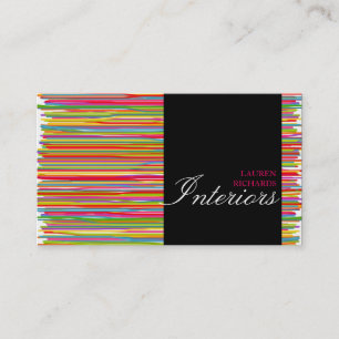 Colourful rainbow stripes + black interior design business card