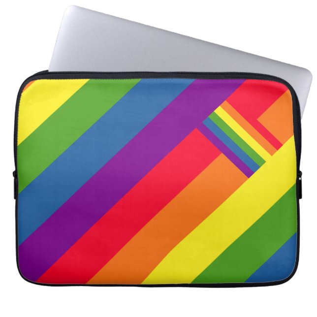 Colourful Rainbow Stripes Celebration with Flag Laptop Sleeve (Front)