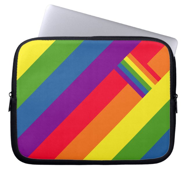 Colourful Rainbow Stripes Celebration with Flag Laptop Sleeve (Front)