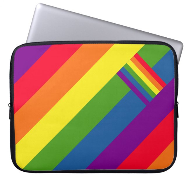 Colourful Rainbow Stripes Celebration with Flag Laptop Sleeve (Front)