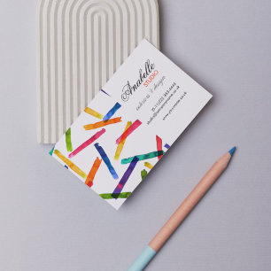Colourful rainbow stripes interior design business card