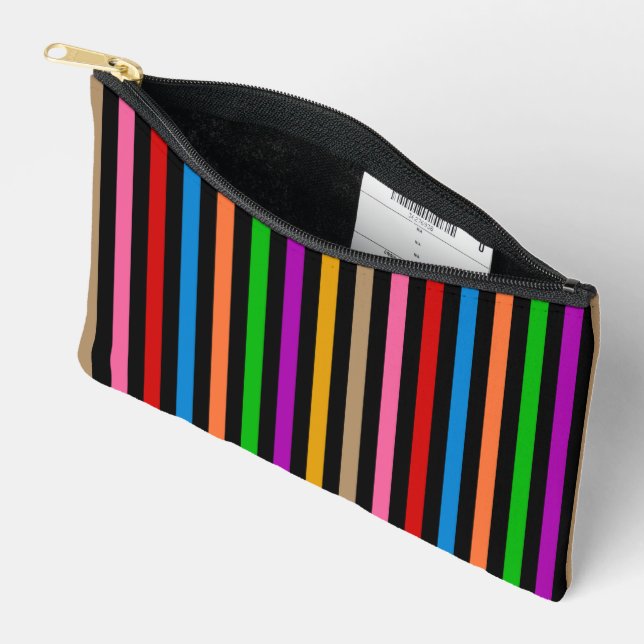Colourful Rainbow Stripes Lines Design - Black  Accessory Pouch (Open)