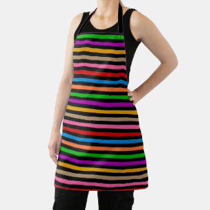 Colourful Rainbow Stripes Lines Design - Black  Apron