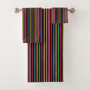 Colourful Rainbow Stripes Lines Design - Black Bath Towel Set