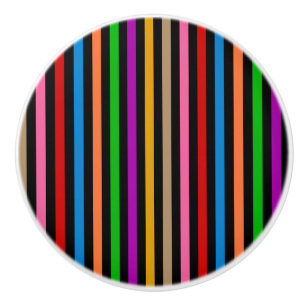 Colourful Rainbow Stripes Lines Design - Black Ceramic Knob