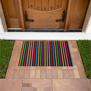 Colourful Rainbow Stripes Lines Design - Black  Doormat