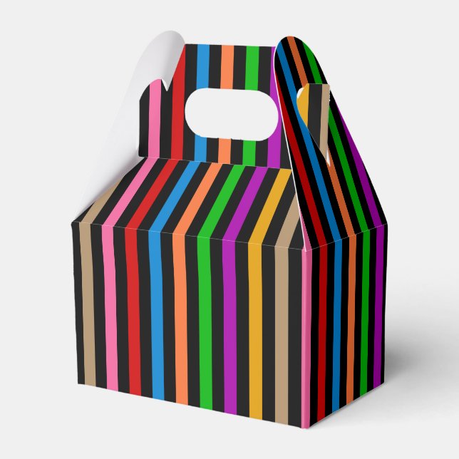 Colourful Rainbow Stripes Lines Design - Black  Favour Box (Front Side)
