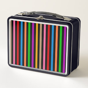 Colourful Rainbow Stripes Lines Design - Black Metal Lunch Box