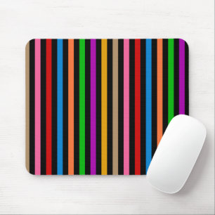 Colourful Rainbow Stripes Lines Design - Black Mouse Mat