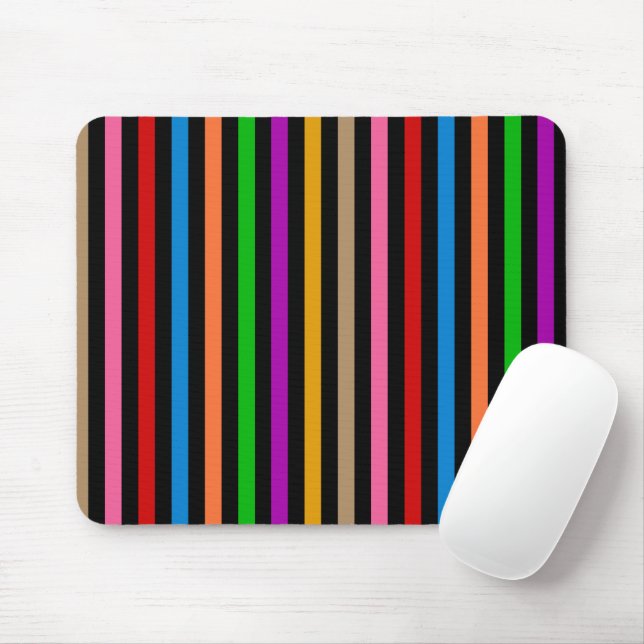 Colourful Rainbow Stripes Lines Design - Black  Mouse Mat (With Mouse)