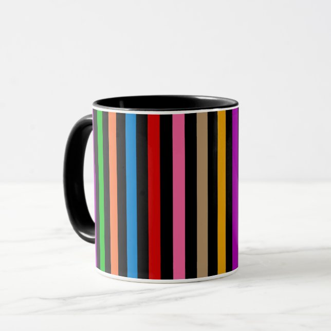 Colourful Rainbow Stripes Lines Design - Black  Mug (Front Left)