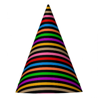 Colourful Rainbow Stripes Lines Design - Black  Party Hat