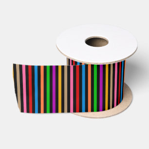Colourful Rainbow Stripes Lines Design - Black Satin Ribbon
