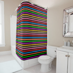 Colourful Rainbow Stripes Lines Design - Black Shower Curtain