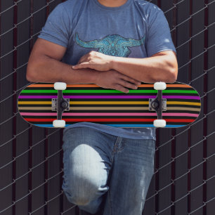 Colourful Rainbow Stripes Lines Design - Black  Skateboard