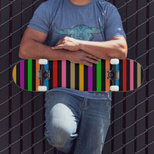 Colourful Rainbow Stripes Lines Design - Black  Skateboard