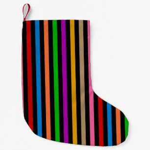 Colourful Rainbow Stripes Lines Design - Black  Small Christmas Stocking
