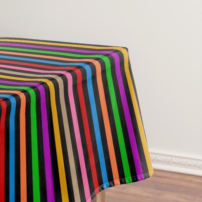 Colourful Rainbow Stripes Lines Design - Black  Tablecloth (In Situ)