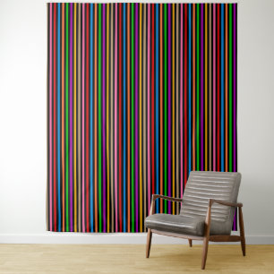 Colourful Rainbow Stripes Lines Design - Black  Tapestry