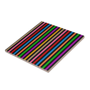 Colourful Rainbow Stripes Lines Design - Black Tile