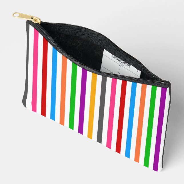 Colourful Rainbow Stripes Lines Design - White  Accessory Pouch (Open)