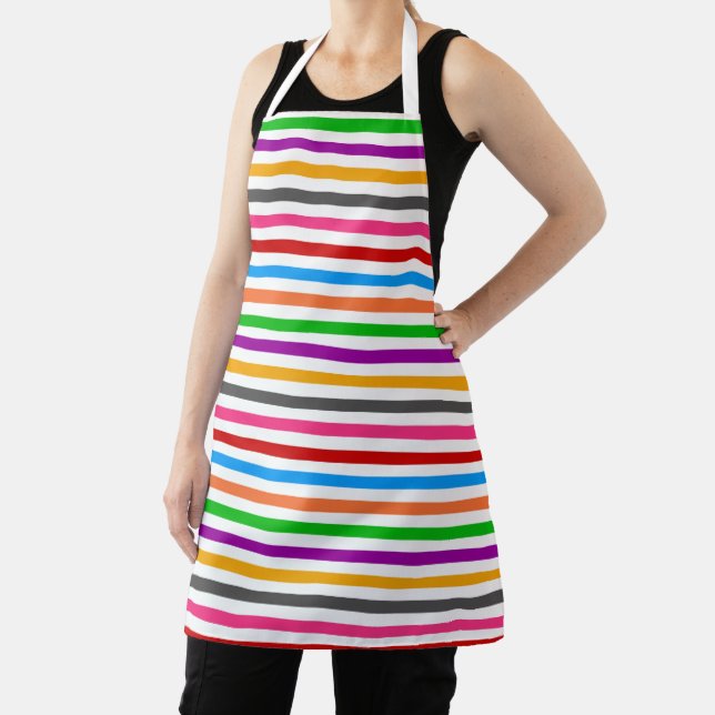 Colourful Rainbow Stripes Lines Design - White  Apron (Insitu)