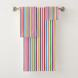 Colourful Rainbow Stripes Lines Design - White Bath Towel Set