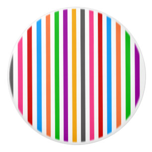 Colourful Rainbow Stripes Lines Design - White Ceramic Knob