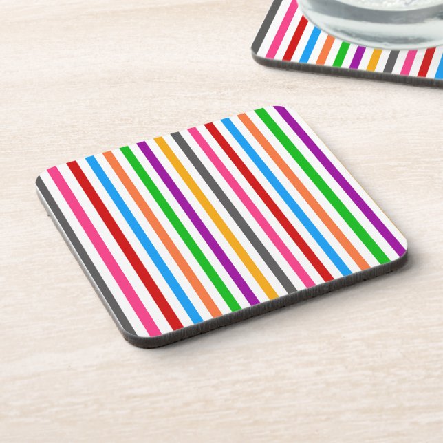 Colourful Rainbow Stripes Lines Design - White  Coaster (Left Side)