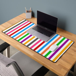 Colourful Rainbow Stripes Lines Design - White  Desk Mat