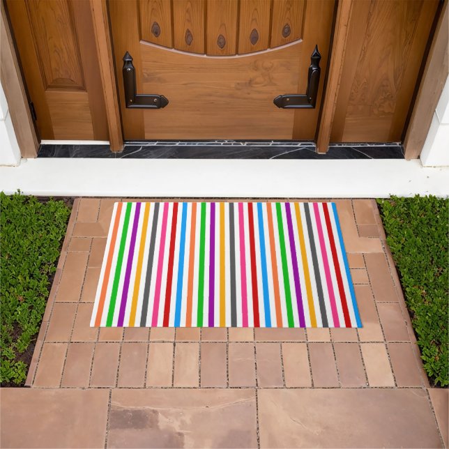 Colourful Rainbow Stripes Lines Design - White  Doormat (Outdoor)