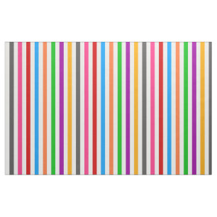 Colourful Rainbow Stripes Lines Design - White  Fabric