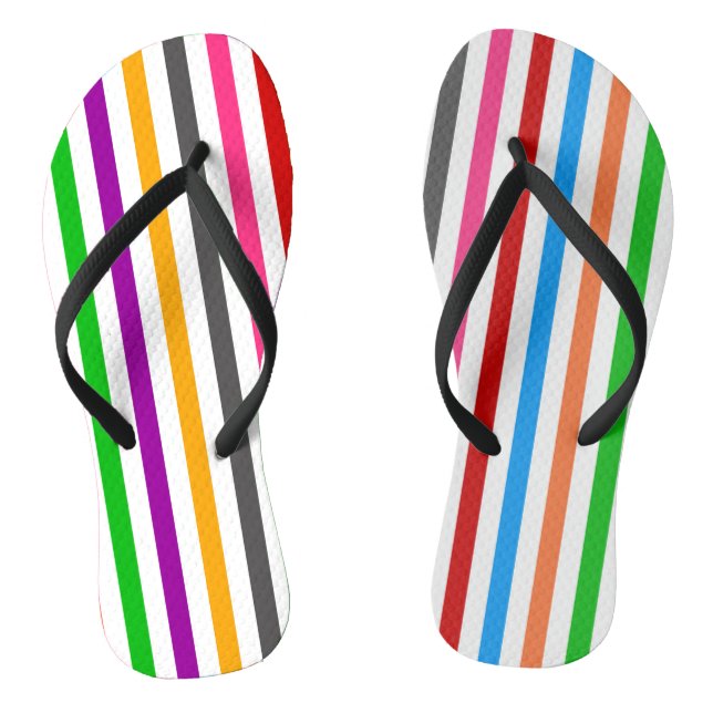 Colourful Rainbow Stripes Lines Design - White  Flip Flops (Footbed)