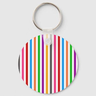 Colourful Rainbow Stripes Lines Design - White Key Ring