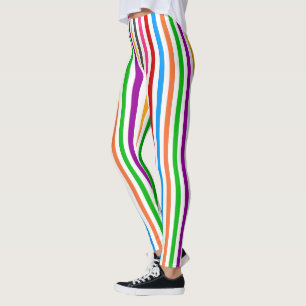 Colourful Rainbow Stripes Lines Design - White Leggings