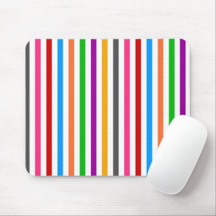 Colourful Rainbow Stripes Lines Design - White  Mouse Mat