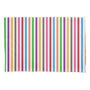 Colourful Rainbow Stripes Lines Design - White Pillowcase
