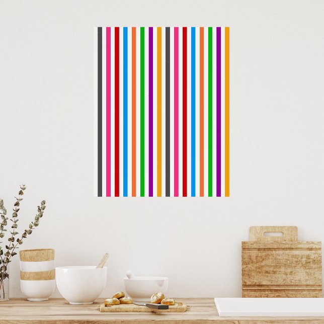 Colourful Rainbow Stripes Lines Design - White  Poster (Kitchen)