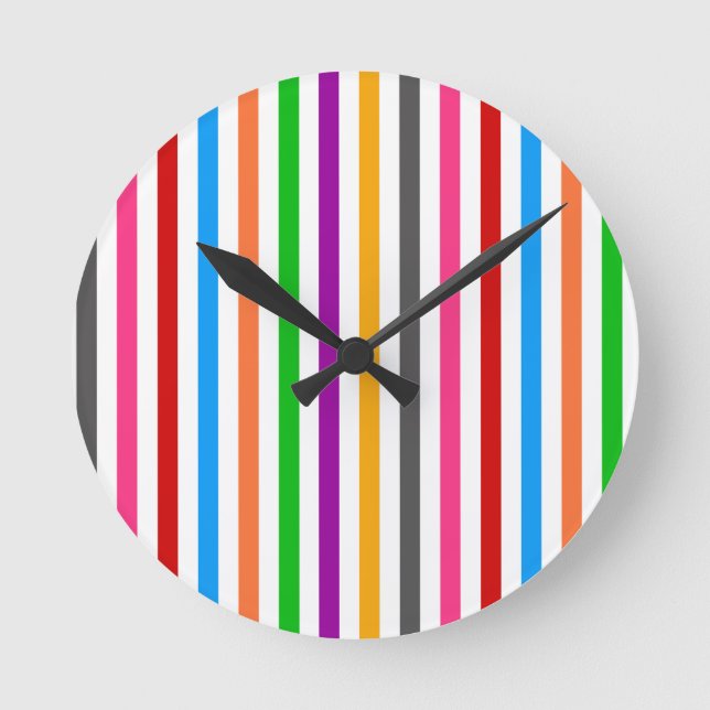 Colourful Rainbow Stripes Lines Design - White  Round Clock (Front)